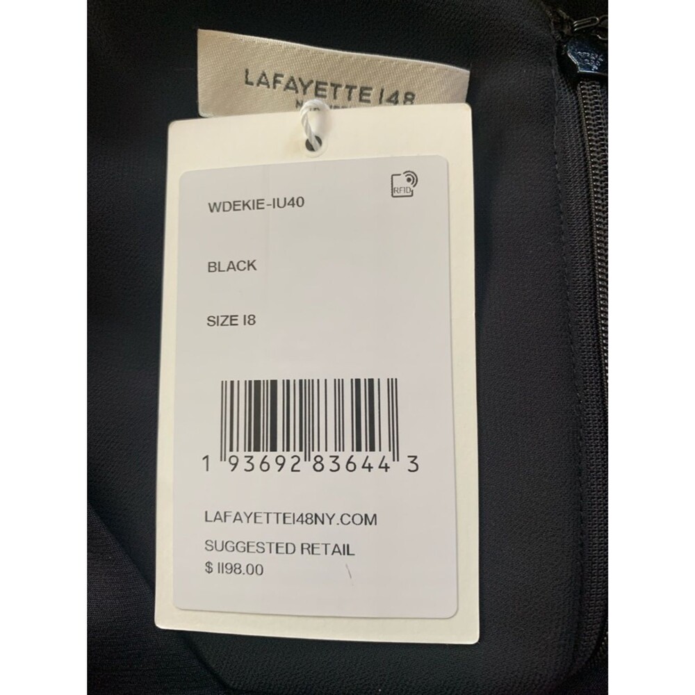 NWT Lafayette 148 NY Organic Silk Stretch Georgette V-Neck Dress Black Size 18 - Picture 8 of 9